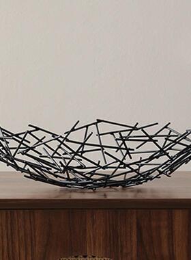 代创意RXH轻奢工黑色现金果属线型鸟巢盘手收纳摆设家居茶几软装