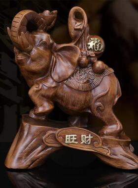 旺财纳福公仿檀木象对摆件风水6933吉祥物办室客厅柜玄酒关书房装