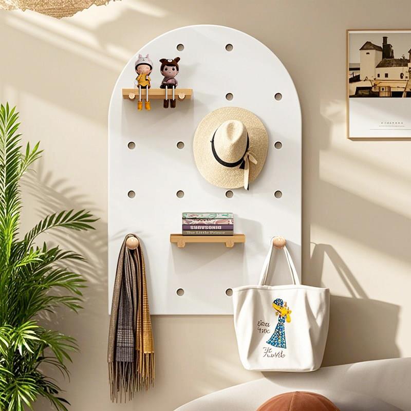 Hole board entrance door porch storage rack background wall key coat hook storage and organization with partition