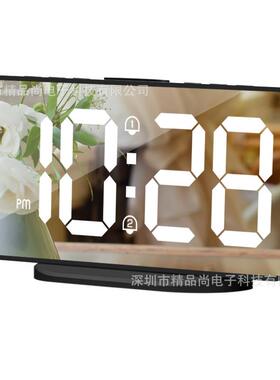 亚马逊爆大屏镜面LED款数字挂钟厂2钟821组闹铃多功能电子闹钟台