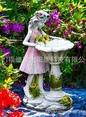 直销新款庭院灯花园树脂摆件雕塑工艺品草坪装饰灯花仙子灯跨境庭