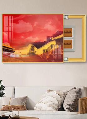中国风电表箱装饰画多媒体箱红色建筑国企画遮挡电表箱免打孔挂画