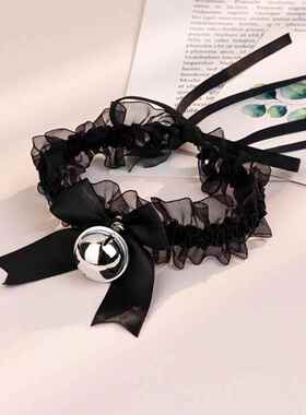 蝴蝶结蕾丝花边铃铛项链choker锁骨脖子配饰软妹颈带cos女仆项圈
