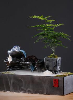 中式时来运转招财流水小摆件加湿器微景观桌面造景客厅乔迁送礼品