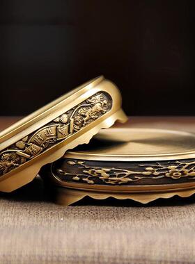 纯铜底座增高台线香插香炉莲花底座圆形中式覆古垫高底座家居摆件