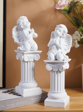 欧式复古祈祷天使摆件罗马柱模型雕像道具户外玄关别墅庭院装饰品
