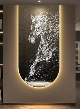 轻奢马到成功玄关装饰画大气骏马走廊过道挂画高级感入户带灯壁画