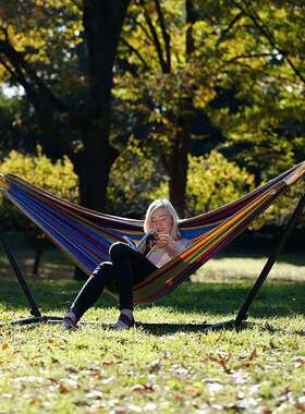 厂家直销爆款野081营架吊支便式条纹帆布床吊床野携营羊角支架户