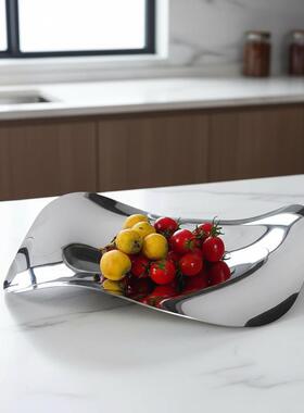 简约欧式银装色金属不规则流8232盘线果盘托摆件厨房餐样厅板房软