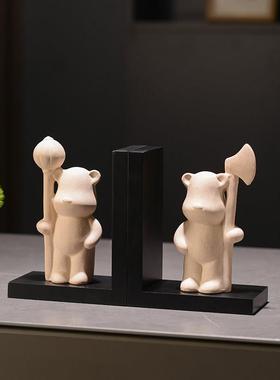 创意福气熊书架书挡摆件假书书房书柜现代轻奢酒柜家居客厅软装