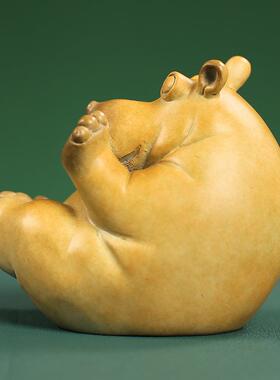 全铜创意彩绘呆萌小河马摆件工艺品家具客厅办公室桌面装饰品摆饰