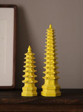 陶瓷文昌塔摆件13层9层7层客厅书房办公室桌面工艺品摆设红黄绿色