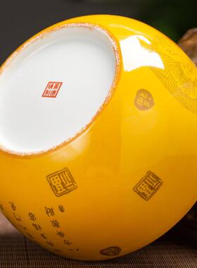 景德镇陶瓷聚宝盆摆件招财聚财黄色陶土招财进宝吉财乔迁开业礼品