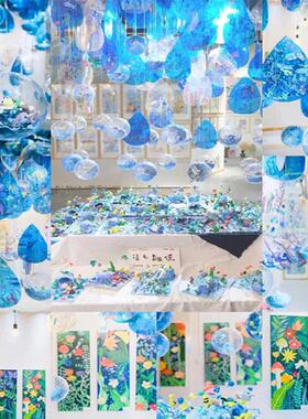幼儿园环创吊饰水滴形蓝色绿色塑料片展会挂饰手工DIY儿童涂鸦画