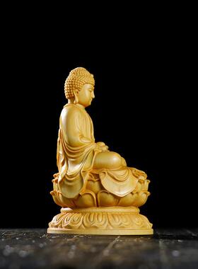 黄杨木雕坐莲释迦牟尼佛佛家居摆设木质雕刻工艺礼品摆饰汽车佛堂