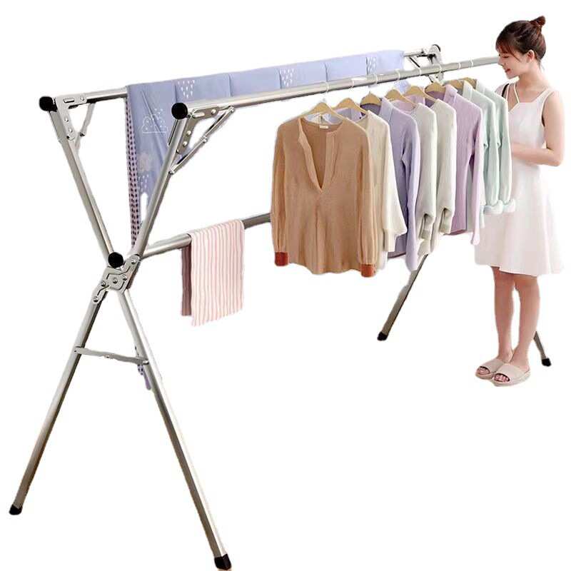 不锈钢晾衣架落地折叠室内双杆式阳台挂衣伸缩晾衣杆室外晒衣架 - 图3