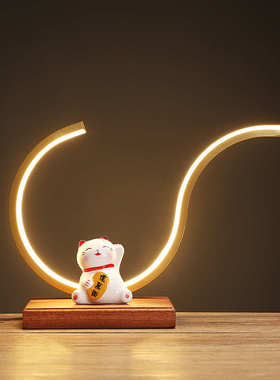 家用光摆件装饰实木创意桌面风化可发圈木底座灯中式玄关客厅新