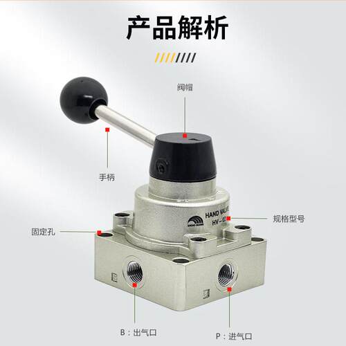 气动三位四通手转阀HV-02/03/04/400/300/200D气缸手动开关手板阀 - 图3
