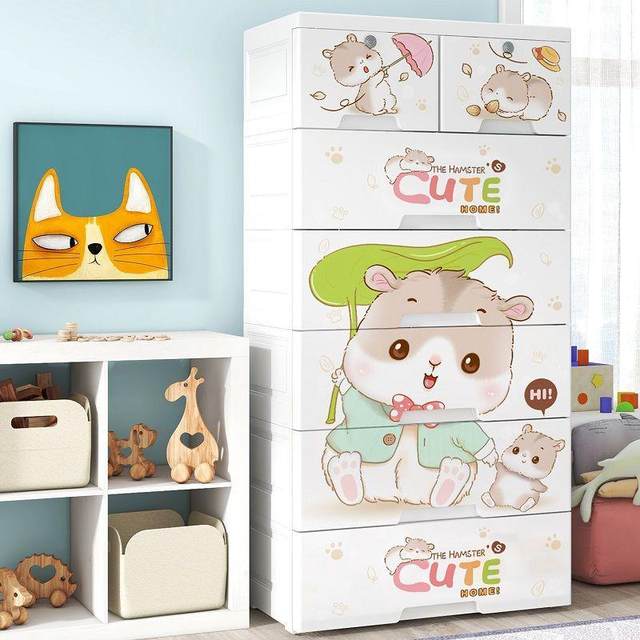 Cartoon drawer storage cabinet children's plastic wardrobe five-dog shoe cabinet storage rack storage box sorting storage box