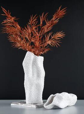 简意约现代树脂白色多花器家摆件孔样板房居客厅创花瓶装0022饰品