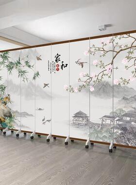 中式屏风隔断客CLC卧室厅遮挡玄关可移动折叠折水墙办公室山画仿
