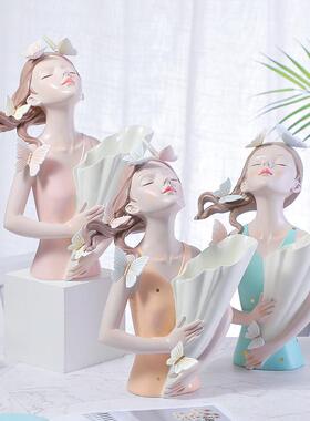 北欧蝴蝶女孩花瓶树脂工艺品创意家居桌面软装装饰品轻奢花盆摆件