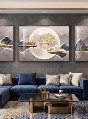现轻奢福禄三联晶瓷画客厅沙发背景墙挂画酒店民宿工程装饰画批