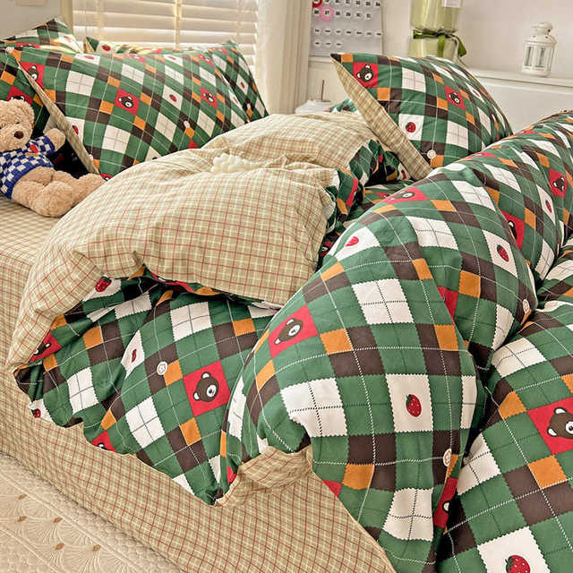 All-cotton printed four-piece set small fresh pure cotton quilt cover sheets and bedding four seasons set single and double bedding