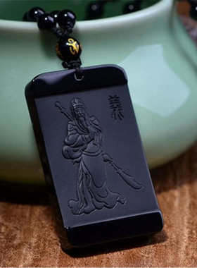 批发黑曜石关公挂件 黑砭石墨玉项饰吊坠礼品挂件武财神玉器