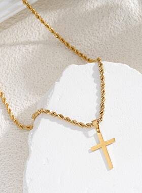Men's cross necklace跨境TMUE爆款麻花炼嘻哈十字吊坠男士项