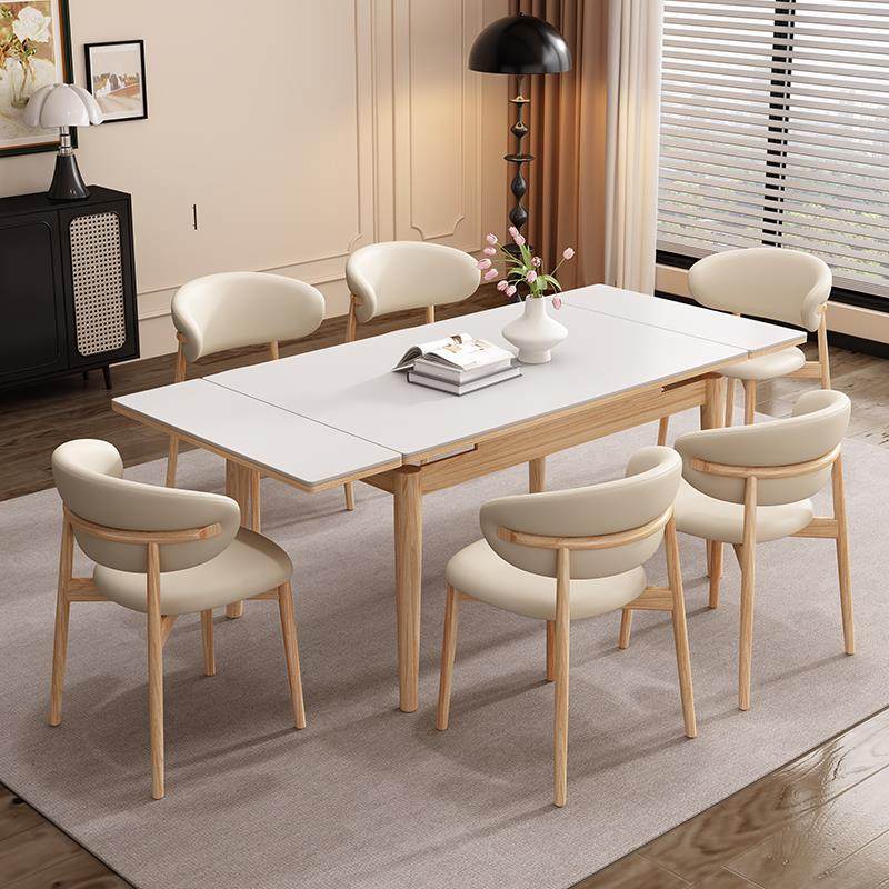 德利丰岩板伸缩餐桌椅原木奶油风家用小户型实木折叠长方形饭桌,淘宝优惠券,粉丝福利购,淘宝优惠卷