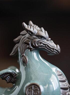 创意陶瓷龙马精神摆件招财客厅玄关酒柜装饰品生肖龙办公桌面摆设