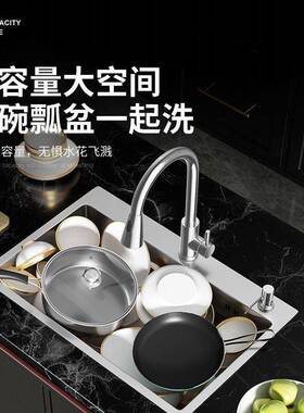 304不锈钢水槽单双槽家用厨房洗菜盆洗碗盆纯手工拉丝洗碗池套装