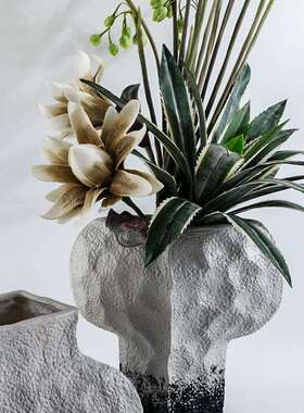 新中式复古做旧树脂黑白水墨花瓶别墅酒店玄关客厅干花器艺术摆件