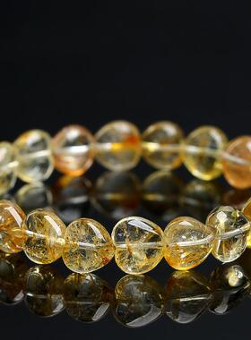 2026鸿初水晶 天然黄桂花黄托帕石爱心手链 黄色宝石托帕石散珠手