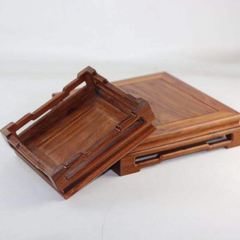 Mahogany Ming and Qing small rectangular table, rare stone and jade ornaments, antique bonsai Buddha statue, solid wood base bracket