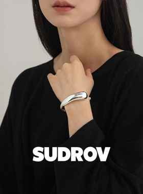 正品SUDRV素觉O手镯 高简约不规则设计级感925银奢时尚银镯子轻女