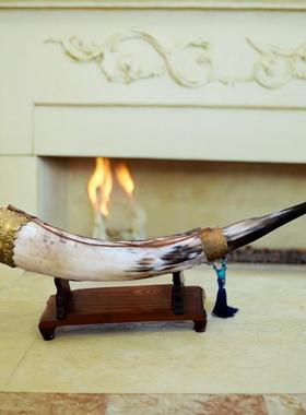 蒙古族酒杯牛角杯天然黄牛角结盟杯舞台客厅工艺品装饰品道具摆件