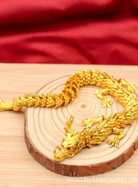 热卖新款金色活动小龙合金3D活动五爪金龙摆件手把件立体活动关节