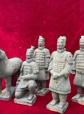 西安传统工艺秦俑泥塑摆件 彷铜色兵马俑多件套组合 中国风泥人礼