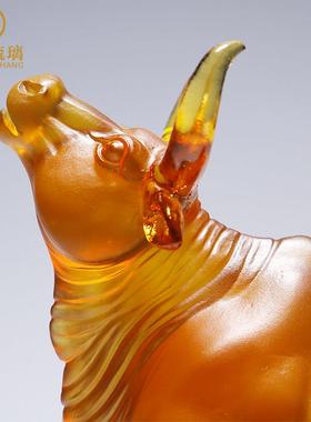 正品琉璃生肖牛摆件工艺品公室办板桌面装品客厅高档创意开业老饰