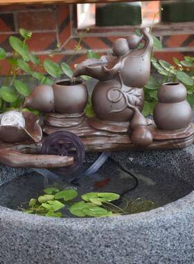鱼塘鱼缸陶瓷流水喷泉假山景观庭院花园阳台石槽配件循环氧合土