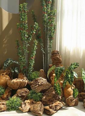 仿真黄色玻璃钢石头不规则千层石造景橱窗户外园林越野景观假石