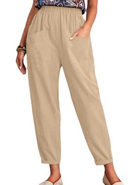 Four season cotton and linen cropped pants with elastic