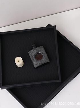 现代简约皮质编织纹方形托盘样板间置物收纳玻璃酒具桌面装饰摆件