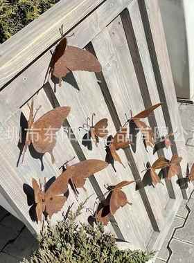 15pcs蝴蝶生锈的金属艺术花园围栏院子装饰，户外家居装饰