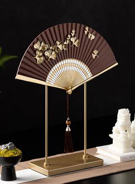 日本进口新中式禅意扇形摆件样板间软装客厅玄关茶室宋代美学扇子