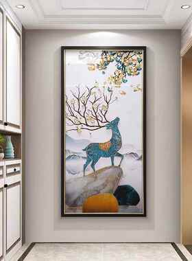 2025高雅门厅装饰画现代简约实体立体走廊壁画鹿马手工挂画