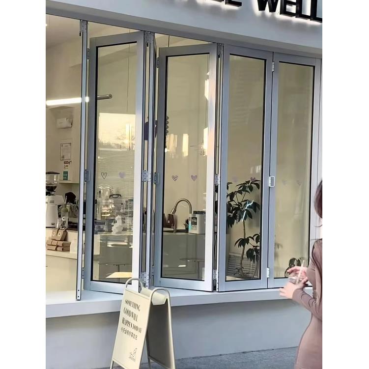 需定制定制左右折叠门窗封阳台铝合金全开窗咖啡奶茶店铺吧台导轨 - 图1