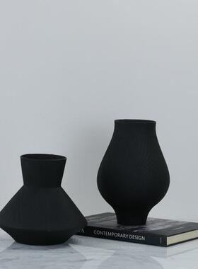 现代简约树脂手工花瓶磨砂黑花器样板房餐桌玄关时尚轻装饰品